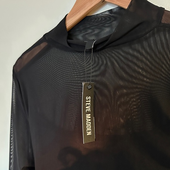 Steve Madden Mesh Black Long Sleeve Midi Dress - Picture 8 of 9